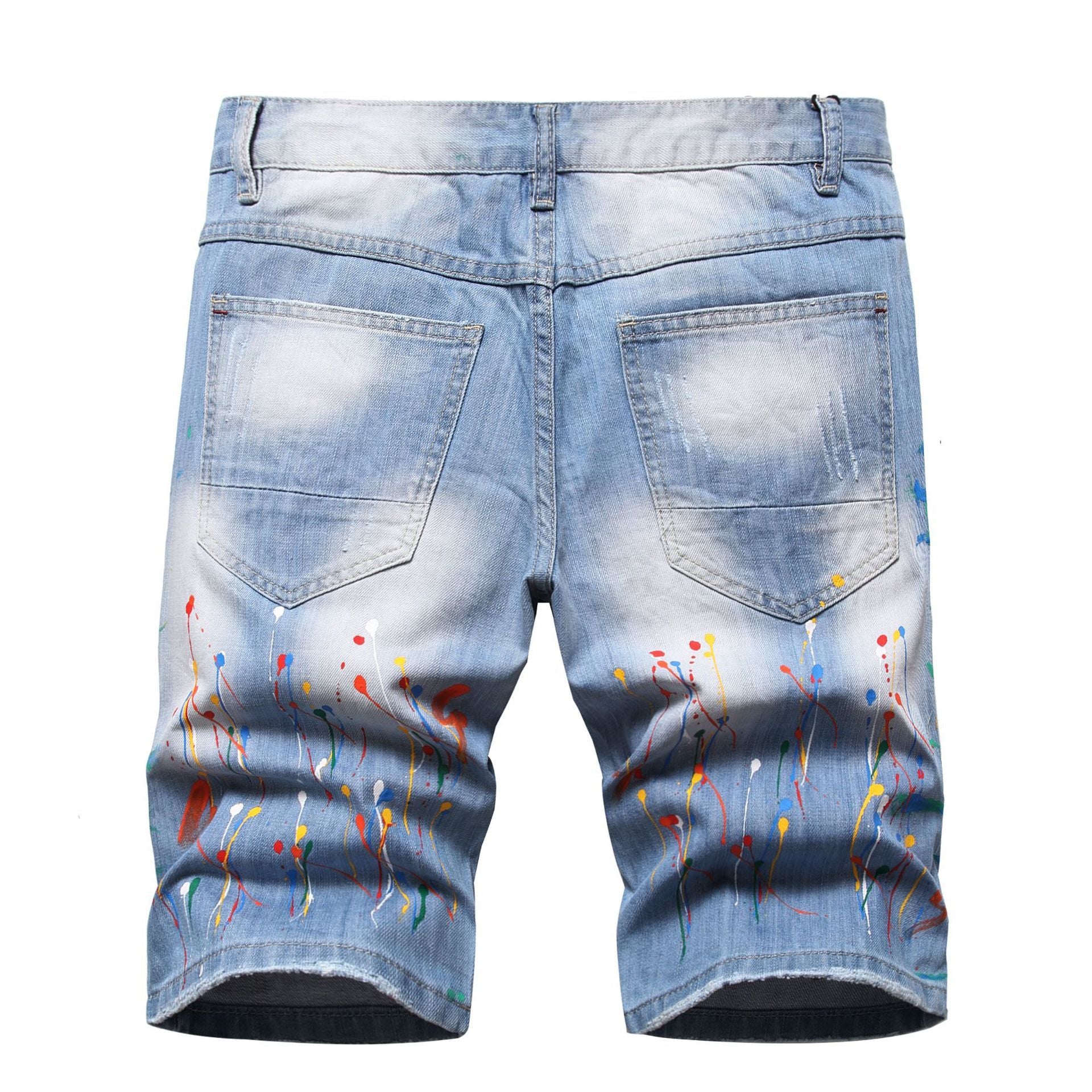 Hip Hop Style Hand-tied Color Ripped Denim Middle Pants Men - Bellarte Enchanté Hip Hop Style Hand-tied Color Ripped Denim Middle Pants Men